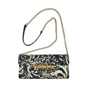 Talbots Clutch Crossbody Twirling Black White Floral Bamboo Buckle Gold Strap